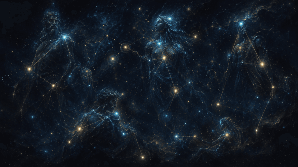 Constellation évoquant les personnages interconnectés de la saga fantasy Les Chroniques Chaotiques